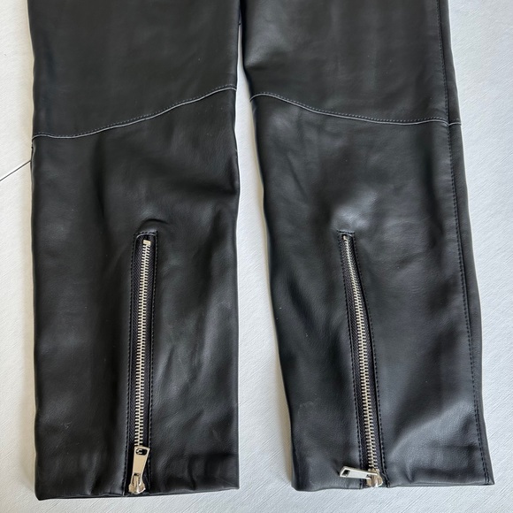 Zara Black Leather Straight Leg Pants w/ Zipper Detail (Creates Flare) Size US 4 - Picture 8 of 9